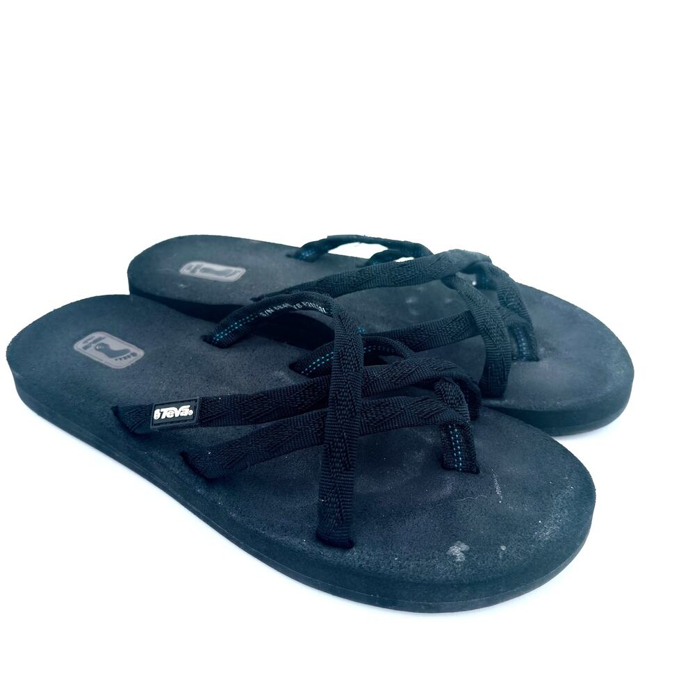 Teva Olowahu Women's Black Mush Strappy Flip Flop Sandals 6840 SIZE 89